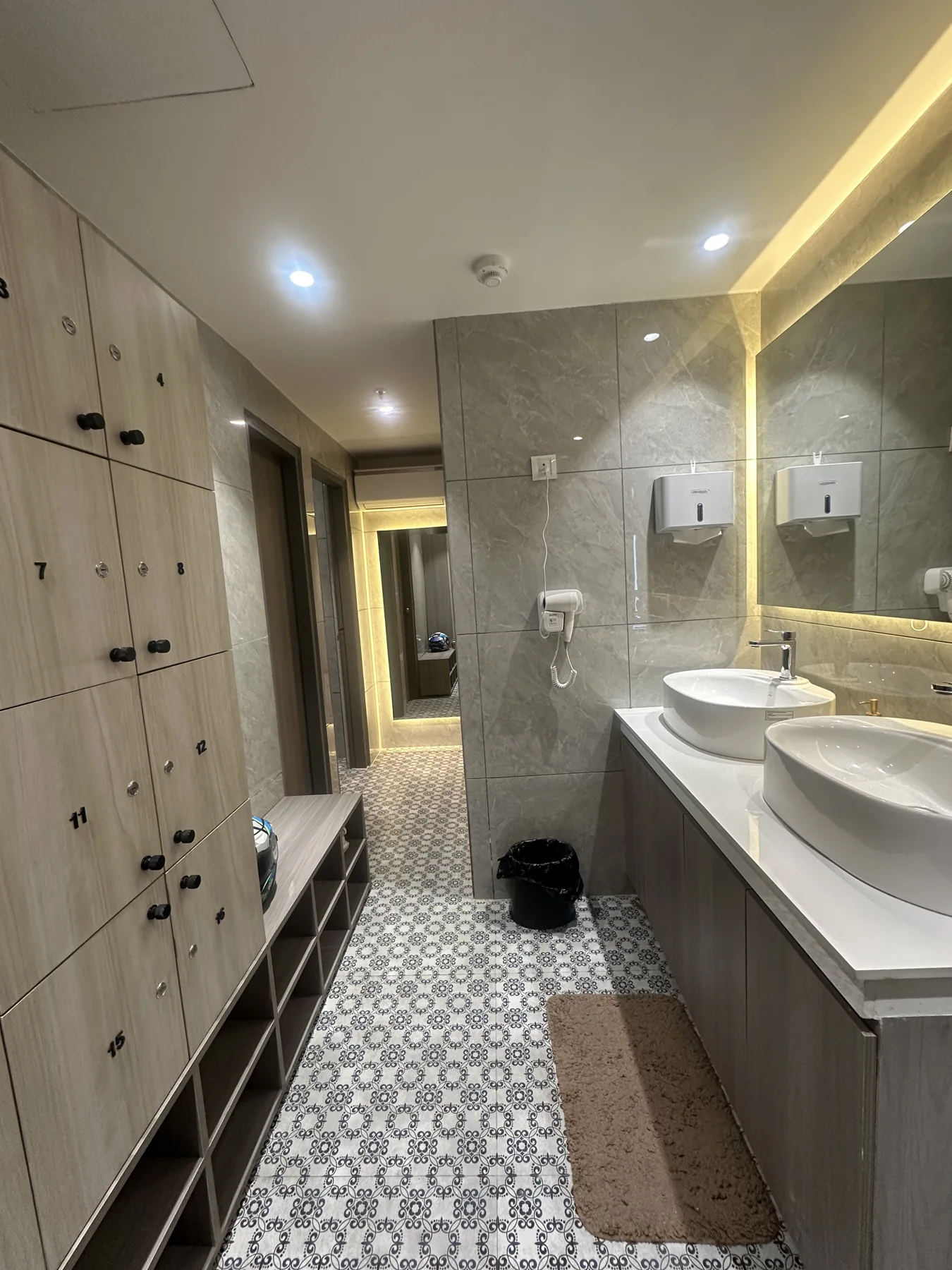 Lockers and the washroom basins in the changing area